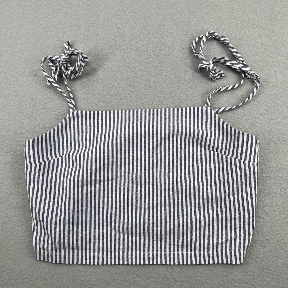 John Galt Brandy Melville Striped Tie Strap Crop Top‎ Blue White One Size